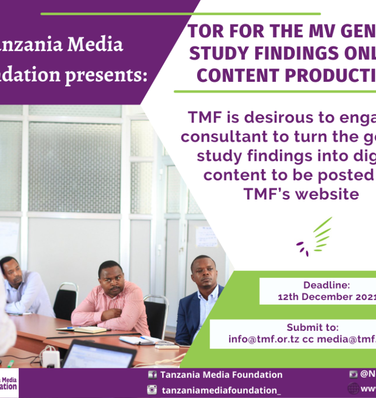 CALL FOR AN EXPERT TO TURN MV GENDER STUDY FINDINGS INTO ONLINE CONTENT