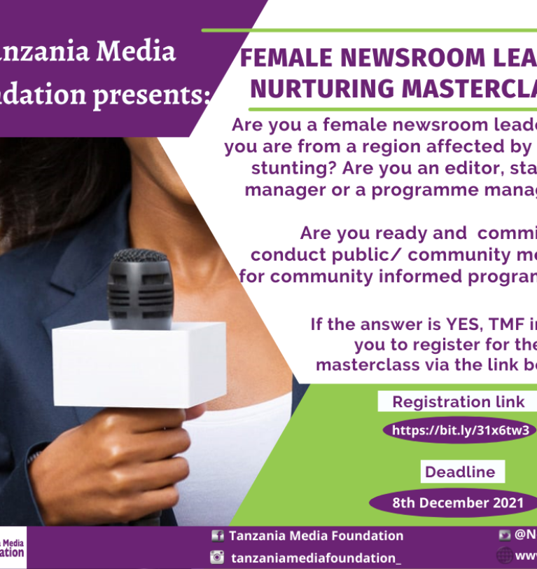 Call to apply for Female Newsroom Leaders Nurturing  Masterclass.